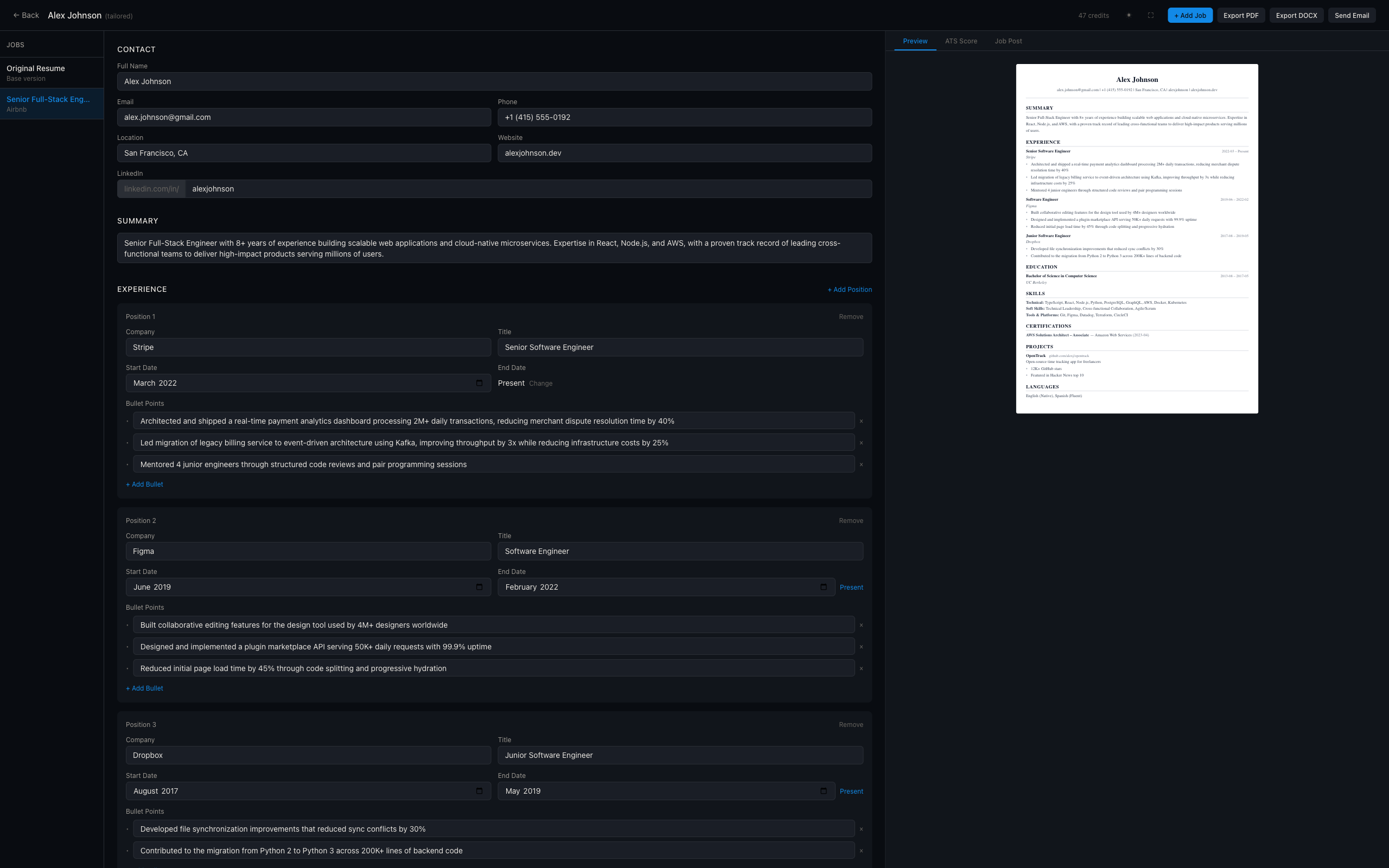 Resumi native Mac app in dark mode